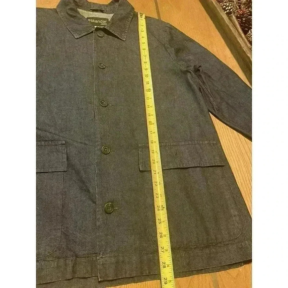 Eskandar Denim Jacket Coat Blouse Size 0 Blue Jean 100% Cotton Chore Boxy Blazer - Picture 4 of 8